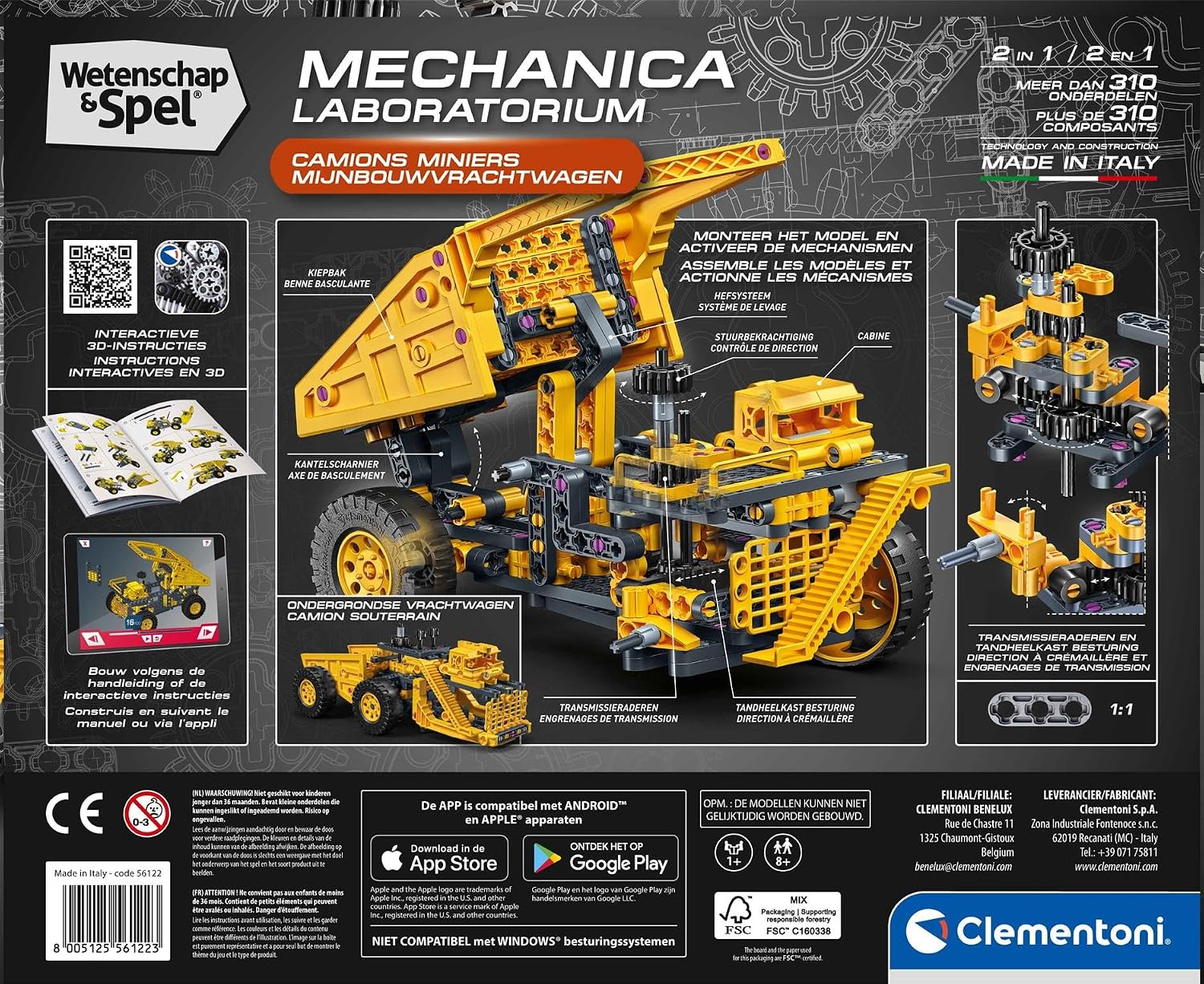 Clementoni Wetenschap & Spel Mijnbouwtruck Bouwset – 2-in-1 STEM Constructieset – Mechanica Speelgoed met Werkend Stuursysteem & Kiepbak – Science & Play – Vanaf 8 Jaar - Image 6