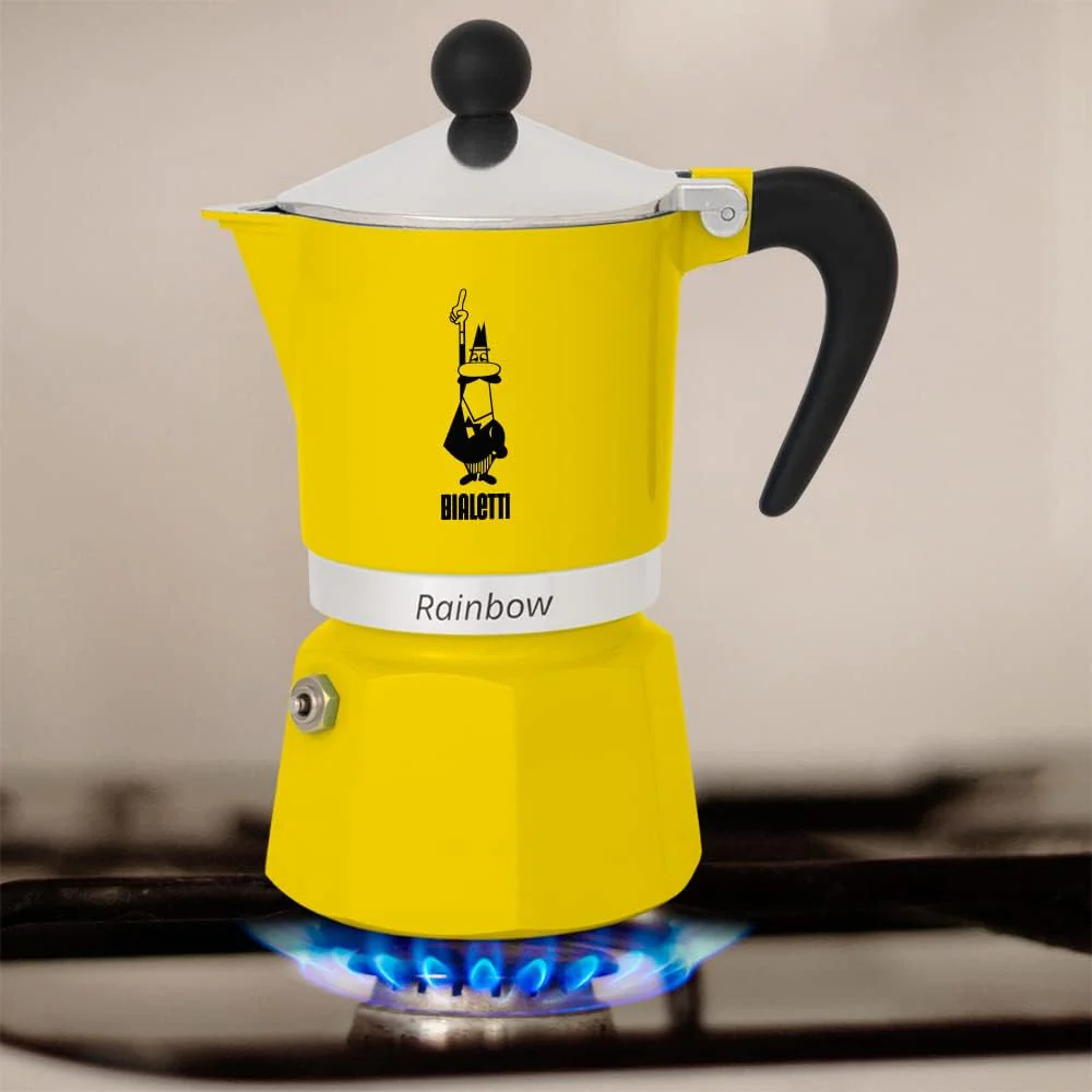 Bialetti Rainbow Caffettiera Colorata, Alluminio, Giallo, 3 Tazze - Image 3