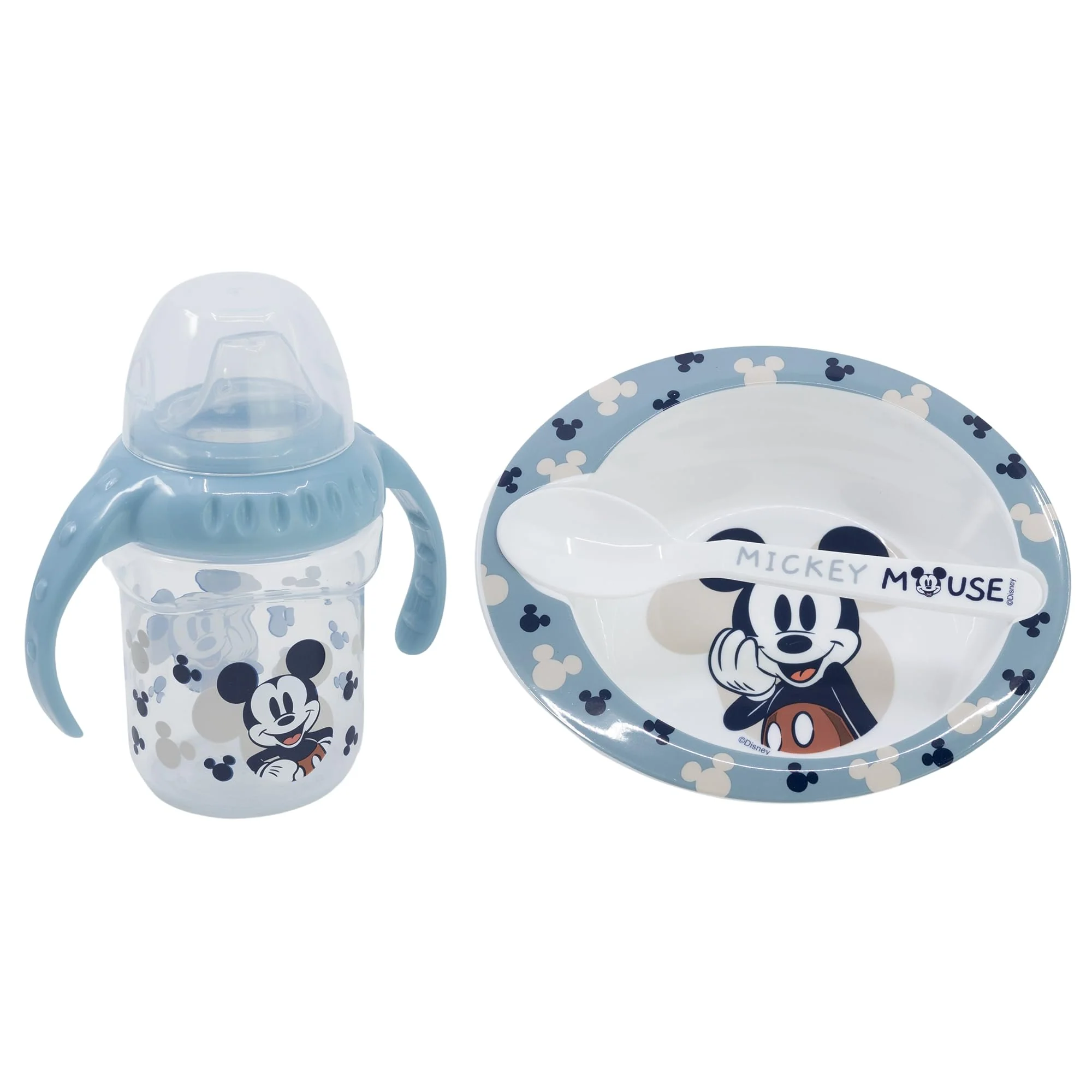 Stor Disney Mickey Mouse-cadeauset voor kinderen, BPA-vrij, met fles, kom en lepel, wasbaar en herbruikbaar