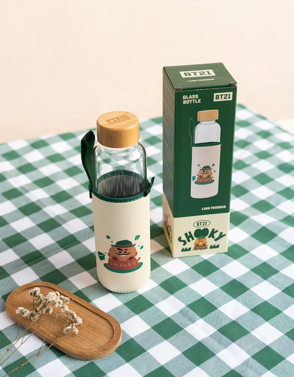 Grupo Erik Trinkflasche 500 ml Glas - GYM FlascheBT21 Shooky Glasflasche 500 ml - Sportflasche Kinder - Wasserflasche Glas - BTS Fanartikel Offizieller BTS Merch - Image 3