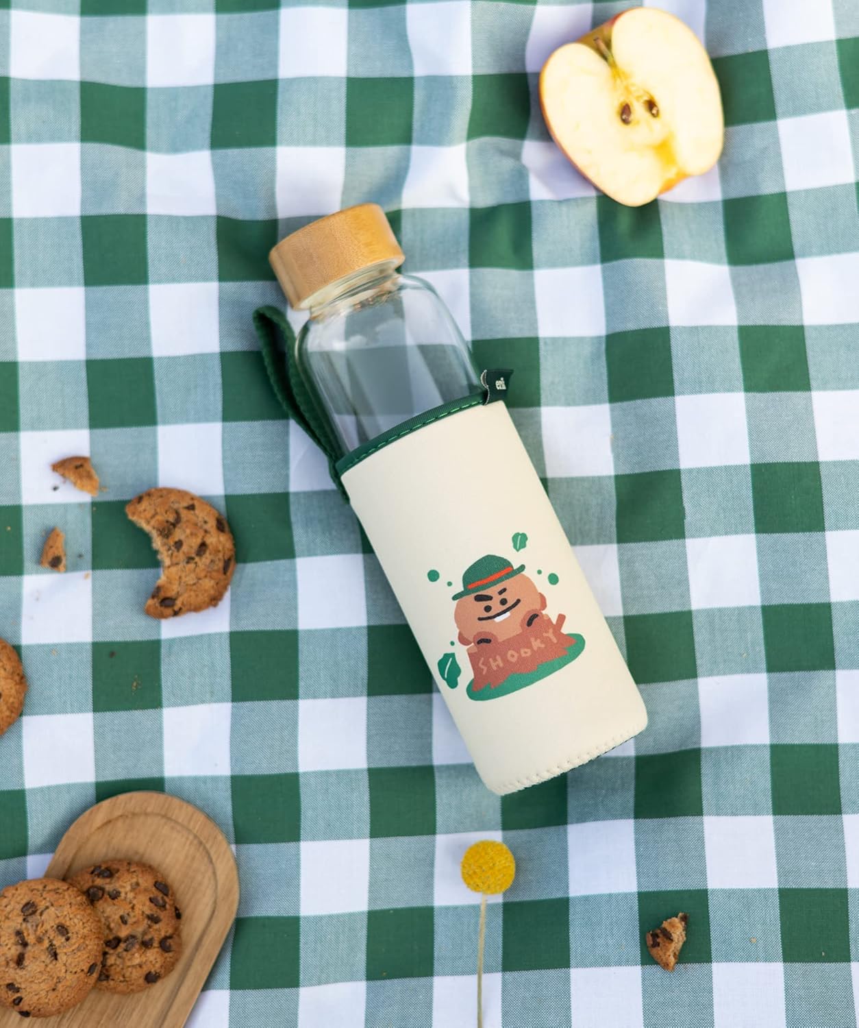 Grupo Erik Trinkflasche 500 ml Glas - GYM FlascheBT21 Shooky Glasflasche 500 ml - Sportflasche Kinder - Wasserflasche Glas - BTS Fanartikel Offizieller BTS Merch - Image 5