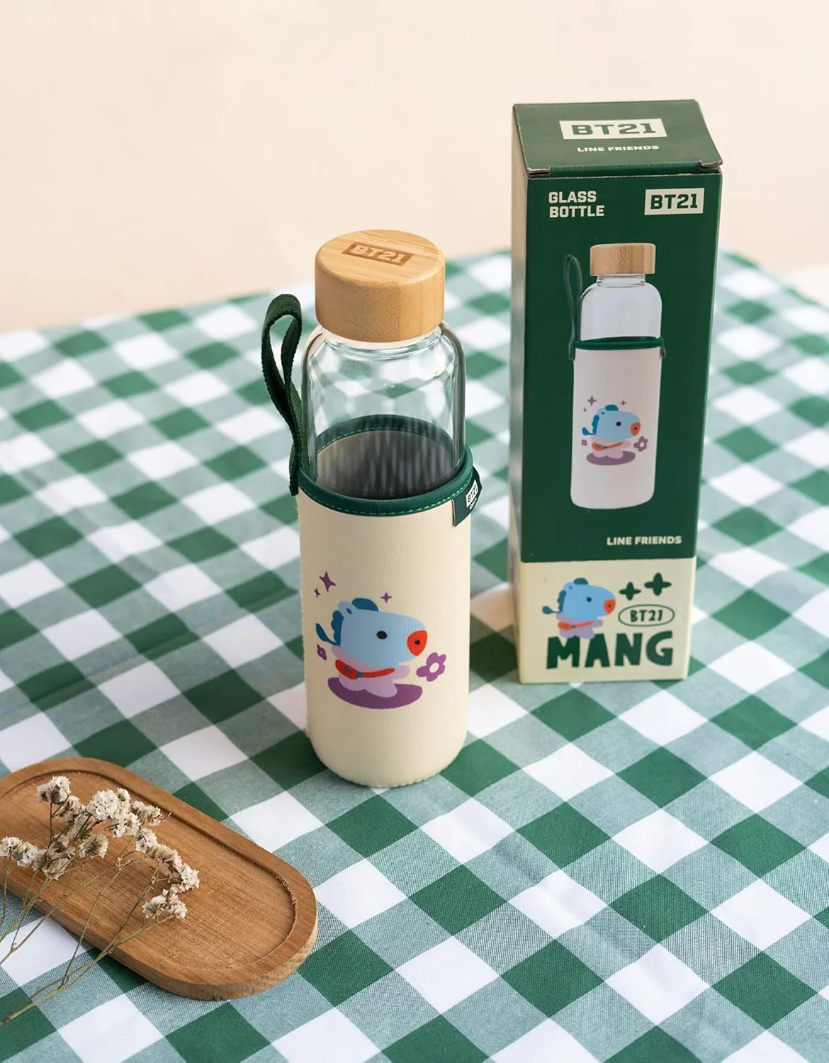Grupo Erik Trinkflasche 500 ml Glas - GYM FlascheBT21 Mang Glasflasche 500 ml - Sportflasche Kinder - Wasserflasche Glas - BTS Fanartikel Offizieller BTS Merch - Image 3