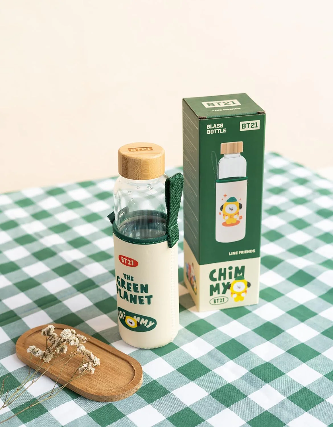 Grupo Erik Trinkflasche 500 ml Glas - GYM FlascheBT21 Chimmy Glasflasche 500 ml - Sportflasche Kinder - Wasserflasche Glas - BTS Fanartikel Offizieller BTS Merch - Image 5