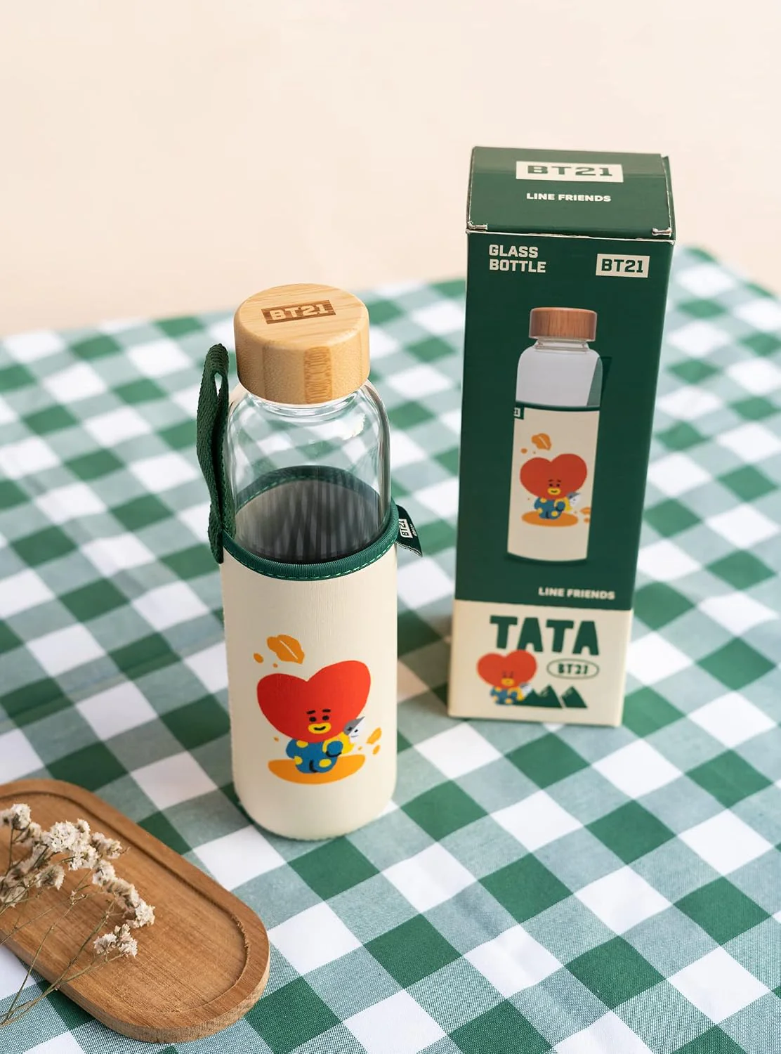 Grupo Erik Trinkflasche 500 ml Glas - GYM FlascheBT21 Tata Glasflasche 500 ml - Sportflasche Kinder - Wasserflasche Glas - BTS Fanartikel Offizieller BTS Merch - Image 2