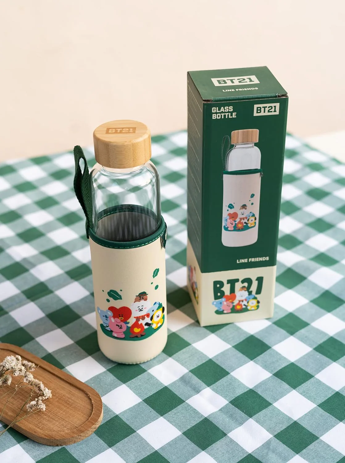 Grupo Erik Trinkflasche 500 ml Glas - GYM FlascheBT21 Glasflasche 500 ml - Sportflasche Kinder - Wasserflasche Glas - BTS Fanartikel Offizieller BTS Merch - Image 5