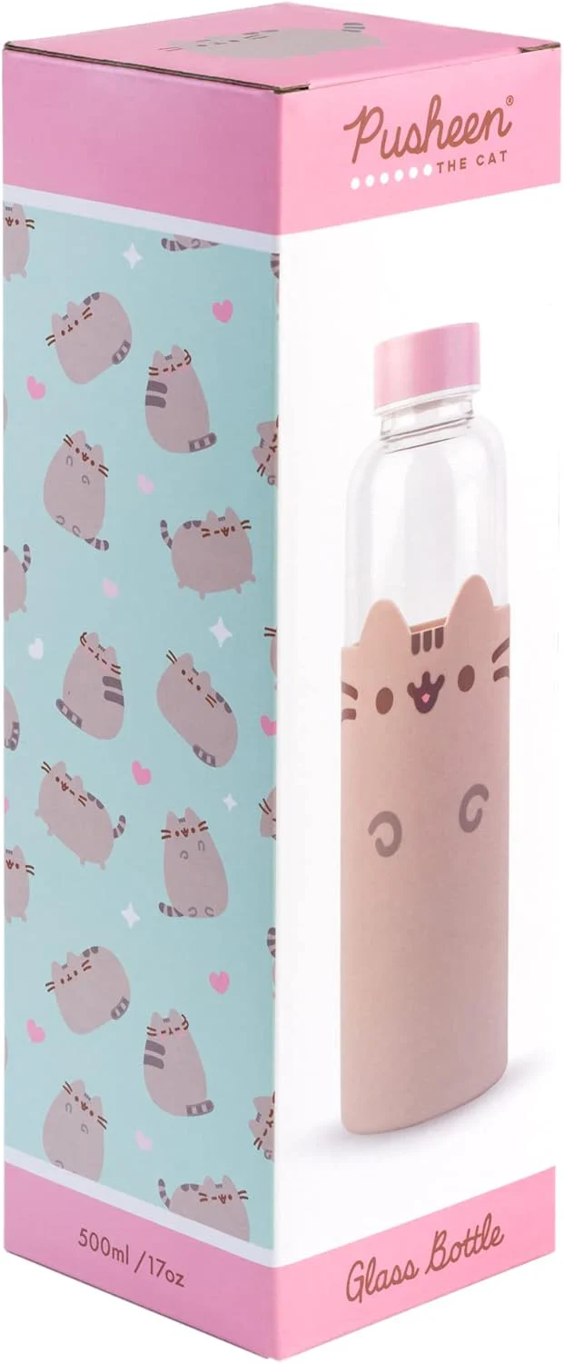 Grupo Erik BDC009 Glazen Waterfles Pusheen - 500 ml Herbruikbare Fles - Glazen Drinkfles met siliconen hoes - Image 2