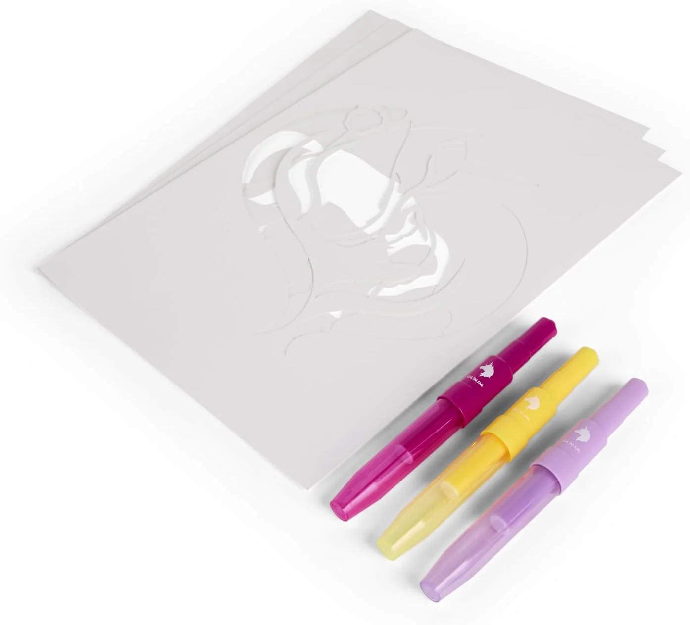 Unicorn Academy Spuitpen Set | Poederstiften & Sjablonen om te Spuiten | Creatief Airbrush Schilderset voor Kinderen | Toverpotloden Knutselset met 3 Spuitstiften & 3 Sjablonen | Meisjes Cadeau - Image 4