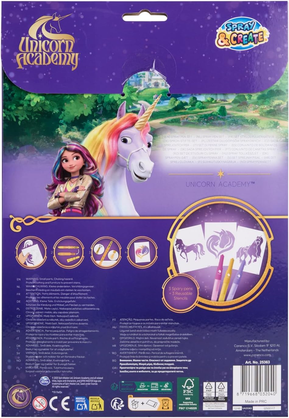 Unicorn Academy Spuitpen Set | Poederstiften & Sjablonen om te Spuiten | Creatief Airbrush Schilderset voor Kinderen | Toverpotloden Knutselset met 3 Spuitstiften & 3 Sjablonen | Meisjes Cadeau - Image 5