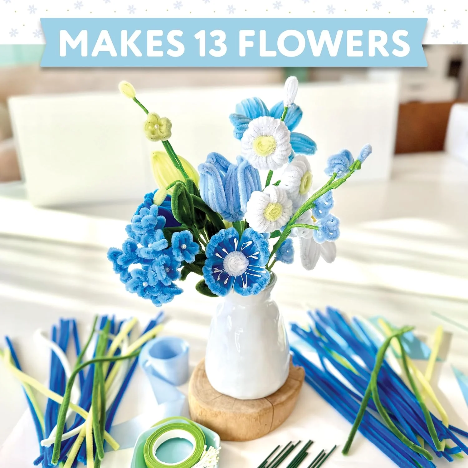 Bendable Blooms Chenille Stem Flower-Making Kit Botanical Blues: Everything You Need to Make a Beautiful Floral Bouquet: Over 140 Chenille Stems with ... Grosgrain Ribbon, and an Instruction Leaflet - Image 3