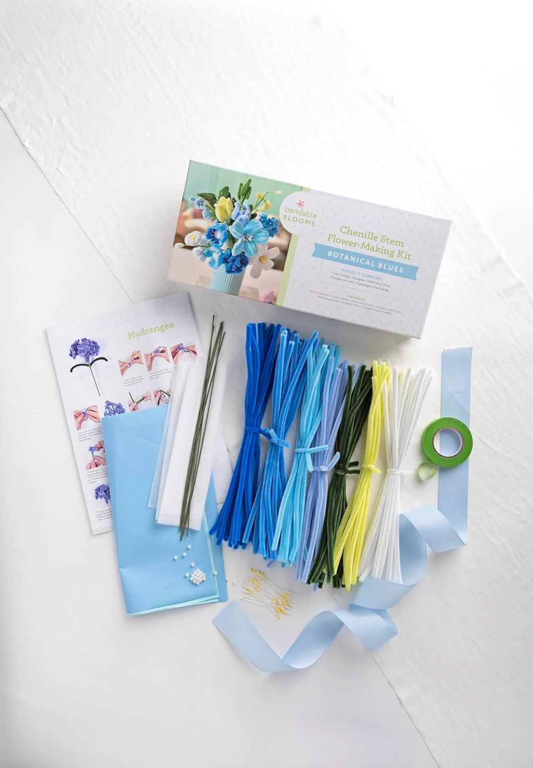 Bendable Blooms Chenille Stem Flower-Making Kit Botanical Blues: Everything You Need to Make a Beautiful Floral Bouquet: Over 140 Chenille Stems with ... Grosgrain Ribbon, and an Instruction Leaflet - Image 4