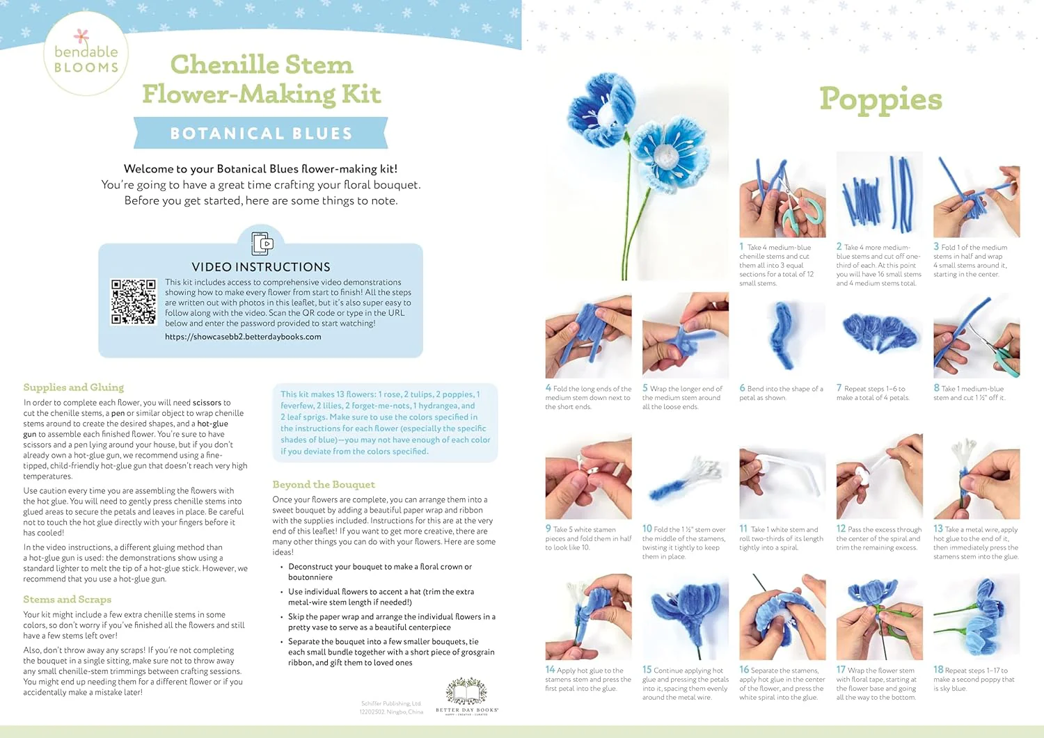 Bendable Blooms Chenille Stem Flower-Making Kit Botanical Blues: Everything You Need to Make a Beautiful Floral Bouquet: Over 140 Chenille Stems with ... Grosgrain Ribbon, and an Instruction Leaflet - Image 6