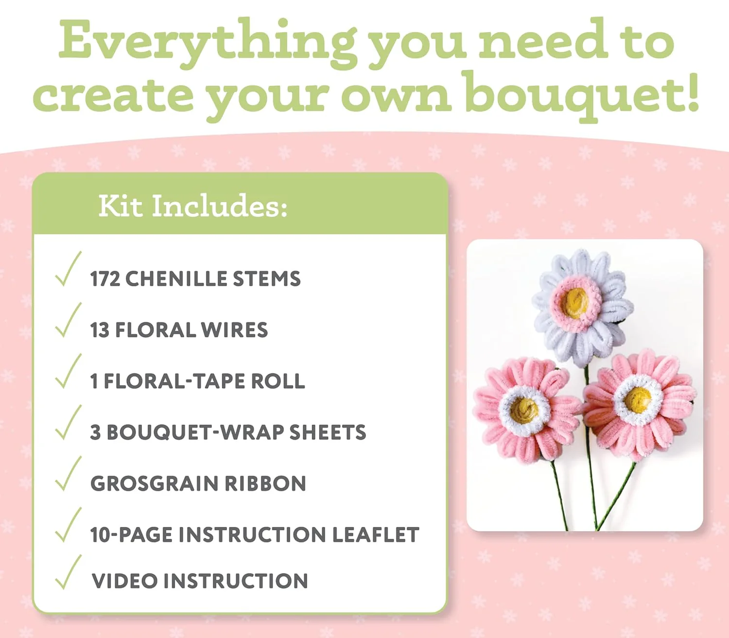 Bendable Blooms Chenille Stem Flower-Making Kit Cottage Garden: Everything You Need to Make a Beautiful Floral Bouquet: Over 150 Chenille Stems with ... Grosgrain Ribbon, and an Instruction Leaflet - Image 4